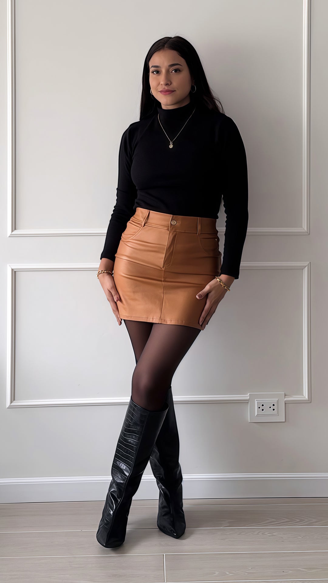 falda corta efecto cuero camel para mujer jamn boutique