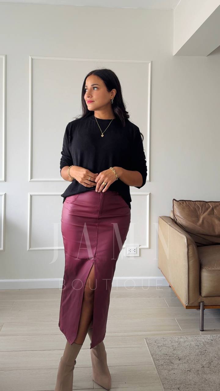 Falda Midi efecto cuero
