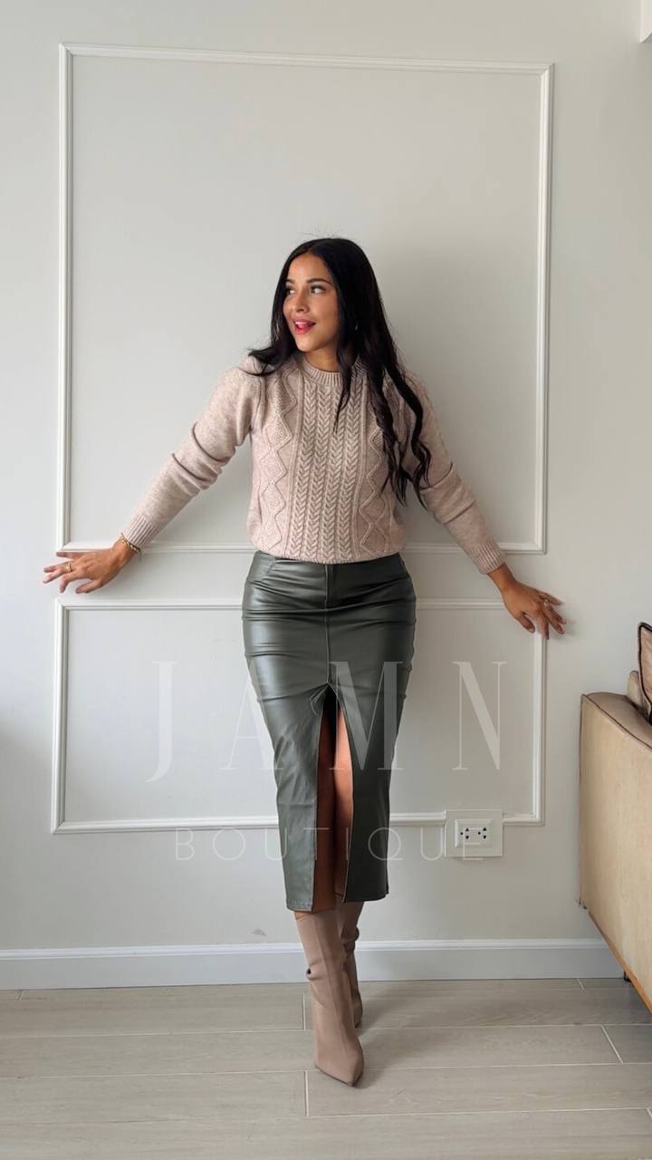 Falda Midi efecto cuero