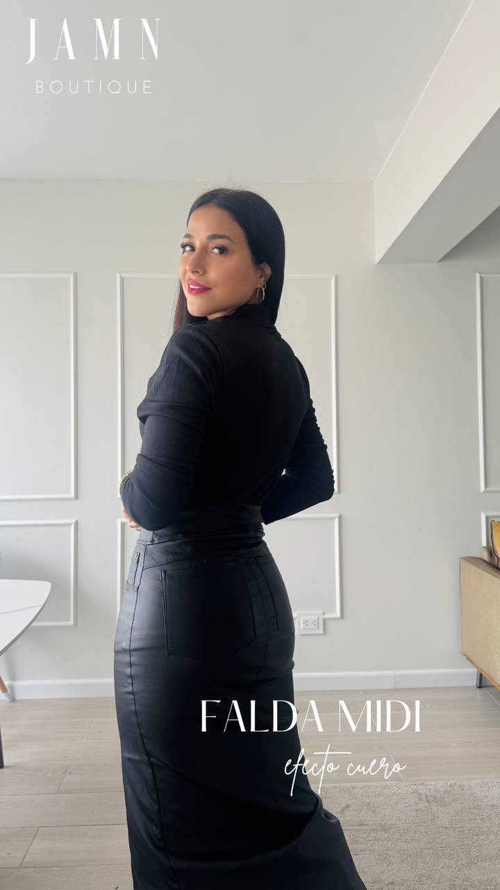 Falda Midi efecto cuero