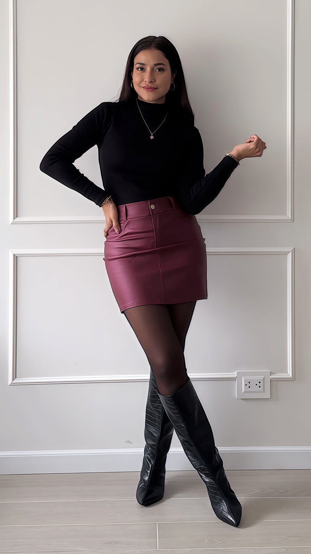 Falda corta efecto cuero