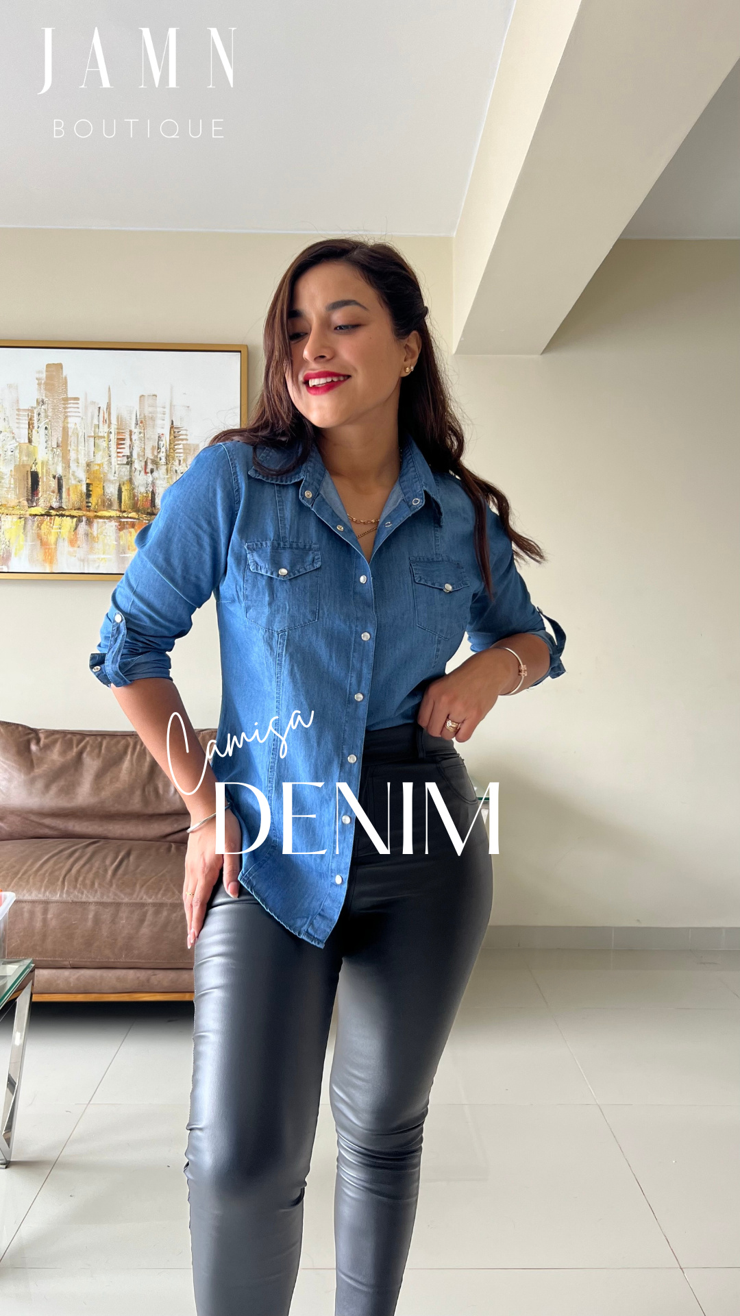 Camisa denim para mujer azul, look casual urbano – JAMN Boutique
