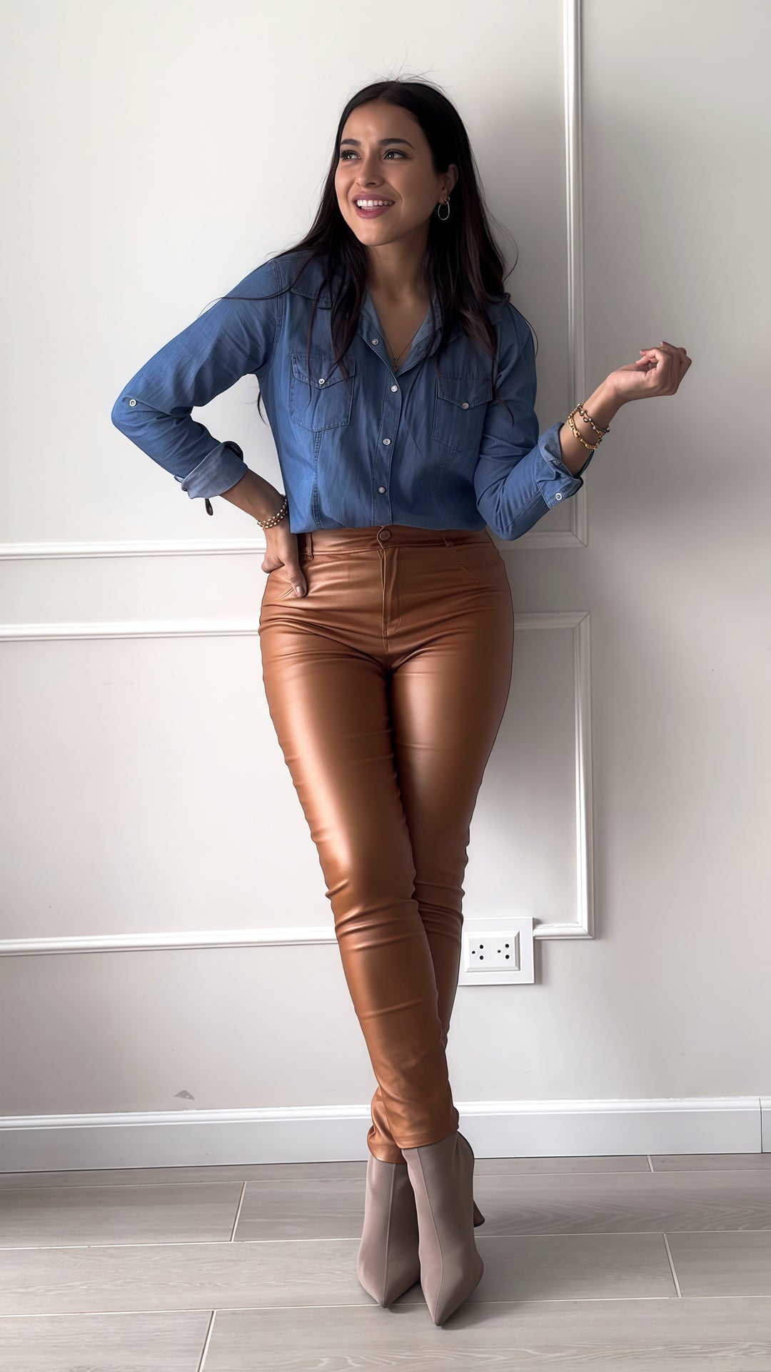 Pantalón Moscú efecto cuero camel para mujer, ajuste stretch y estilo versátil de día o noche – JAMN Boutique