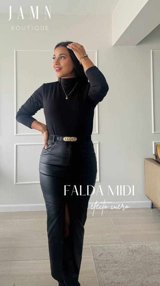 Falda Midi efecto cuero